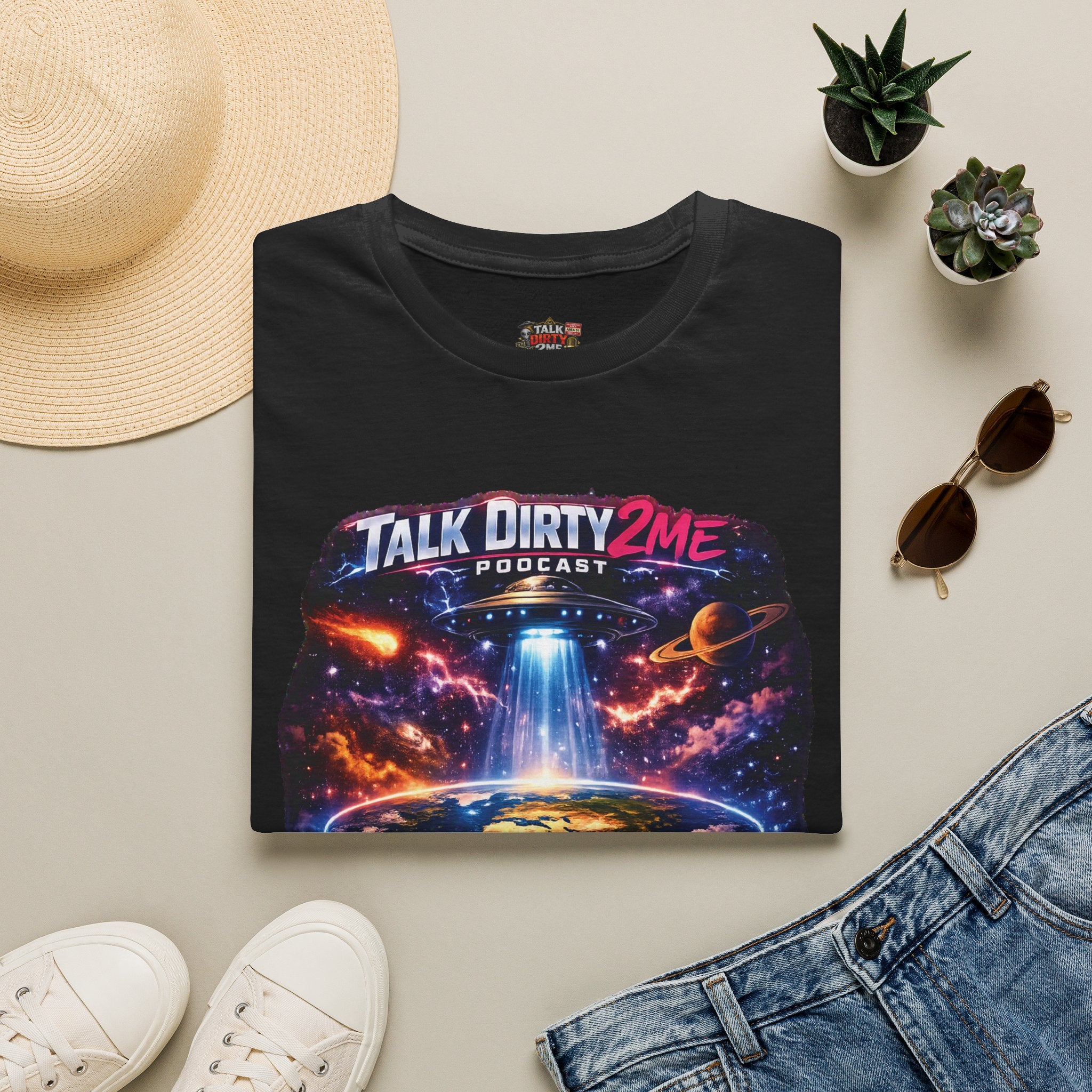 Talk Dirty 2 Me Podcast T‑Shirt — Flat Earth Fantasy Graphic Tee