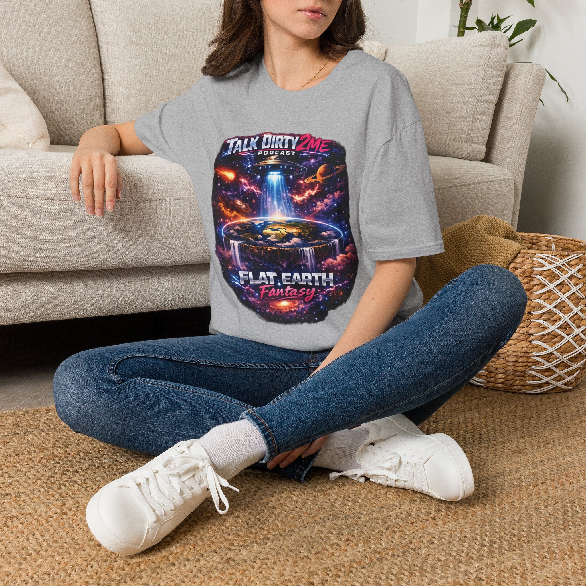 Talk Dirty 2 Me Podcast T‑Shirt — Flat Earth Fantasy Graphic Tee