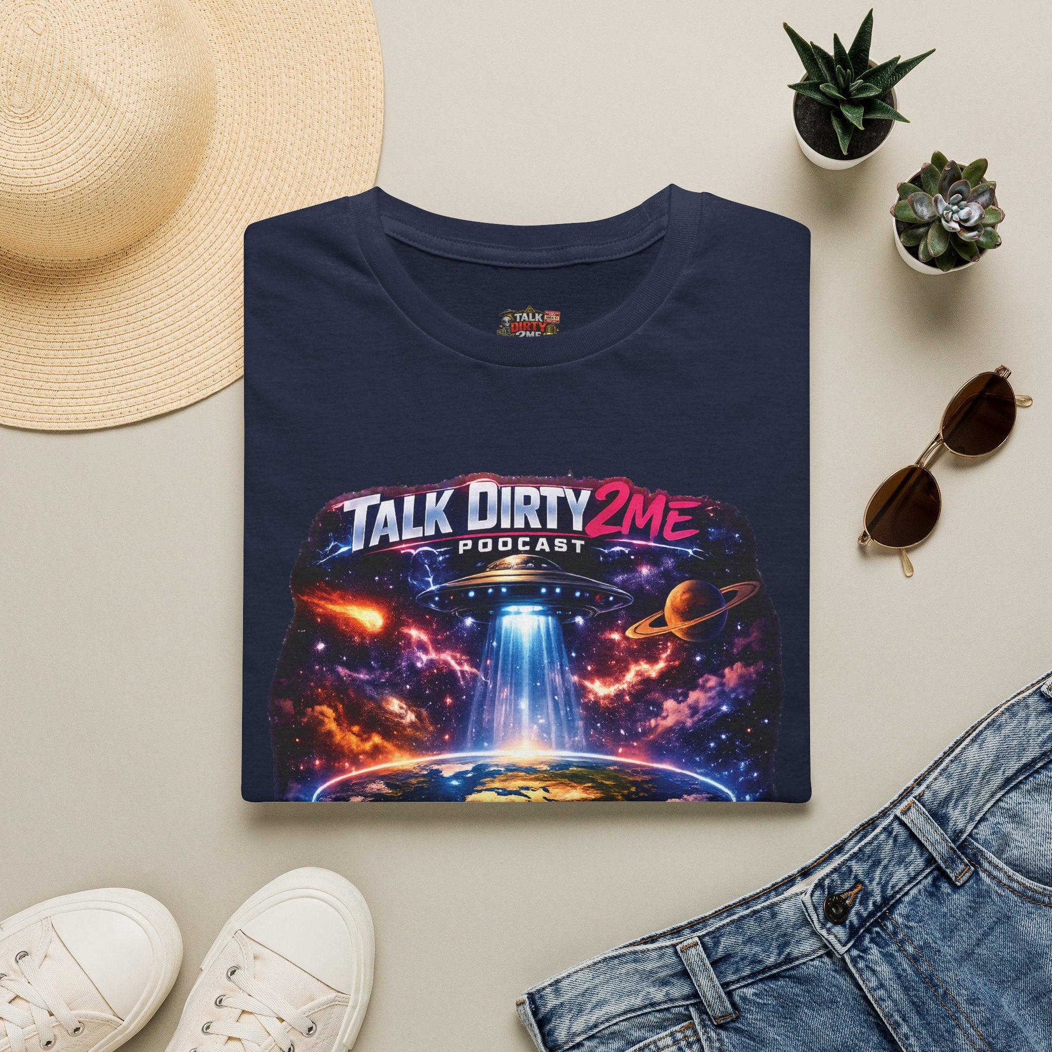Talk Dirty 2 Me Podcast T‑Shirt — Flat Earth Fantasy Graphic Tee