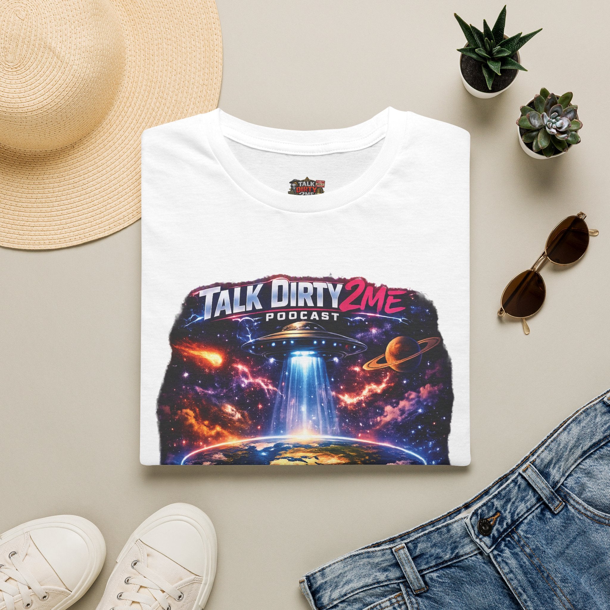 Talk Dirty 2 Me Podcast T‑Shirt — Flat Earth Fantasy Graphic Tee