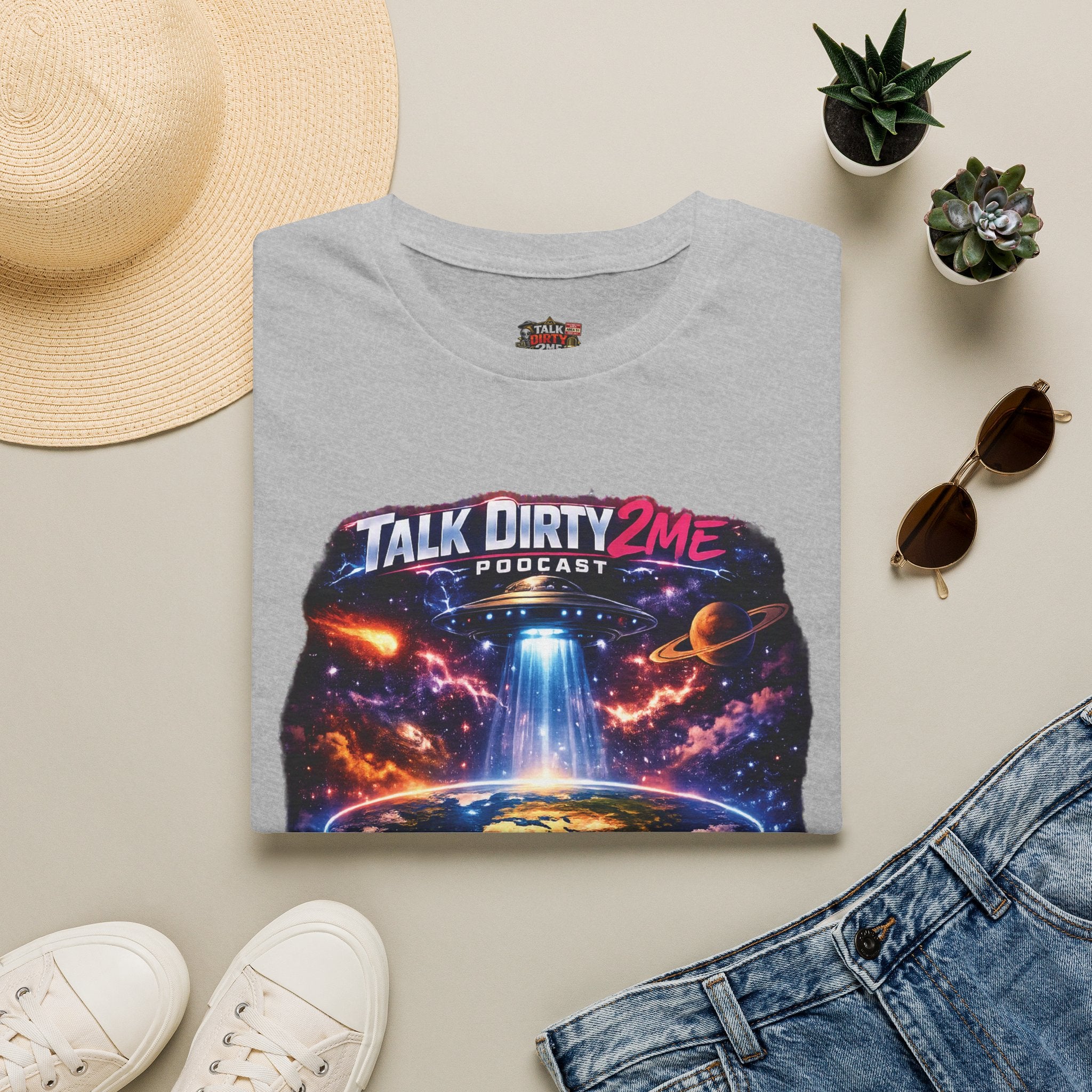 Talk Dirty 2 Me Podcast T‑Shirt — Flat Earth Fantasy Graphic Tee