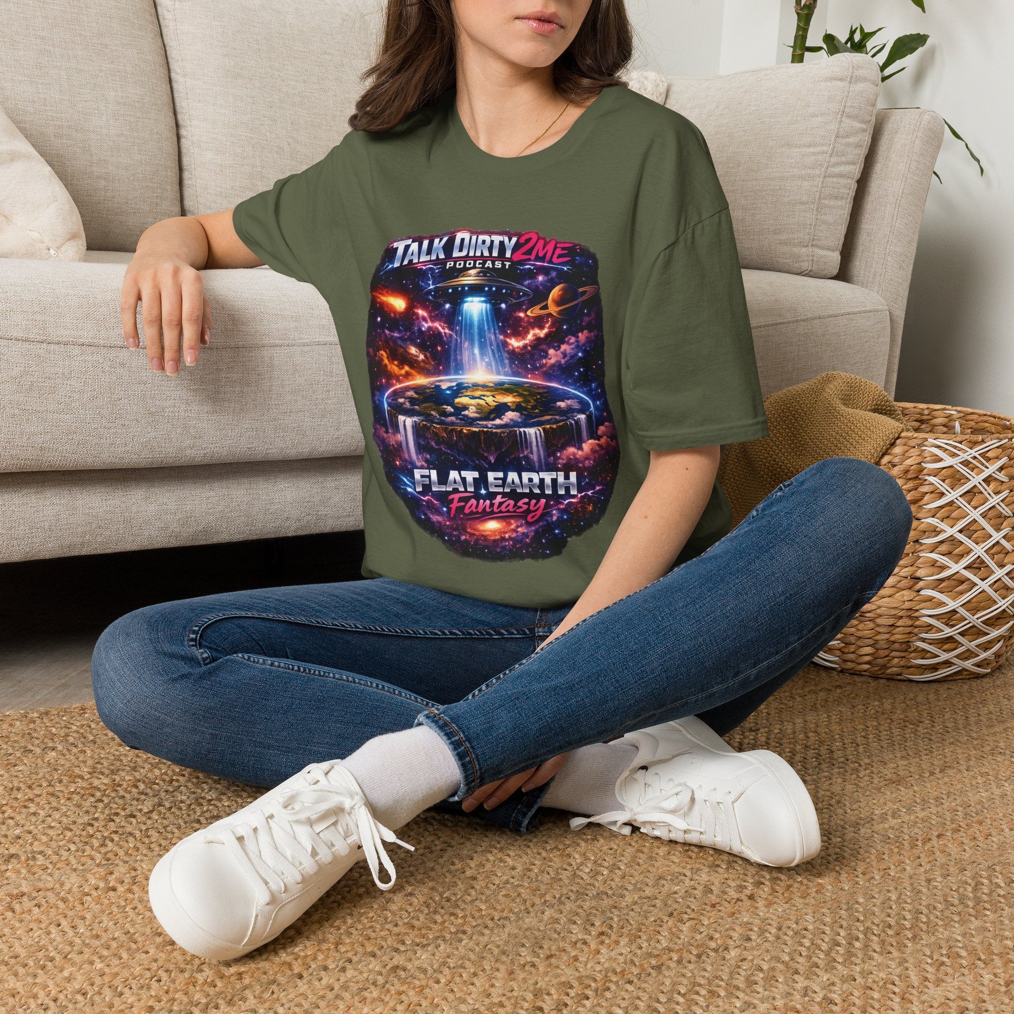 Talk Dirty 2 Me Podcast T‑Shirt — Flat Earth Fantasy Graphic Tee