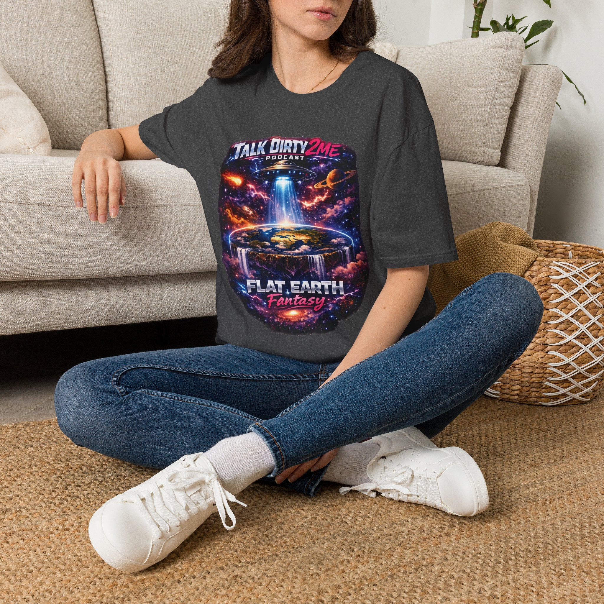 Talk Dirty 2 Me Podcast T‑Shirt — Flat Earth Fantasy Graphic Tee