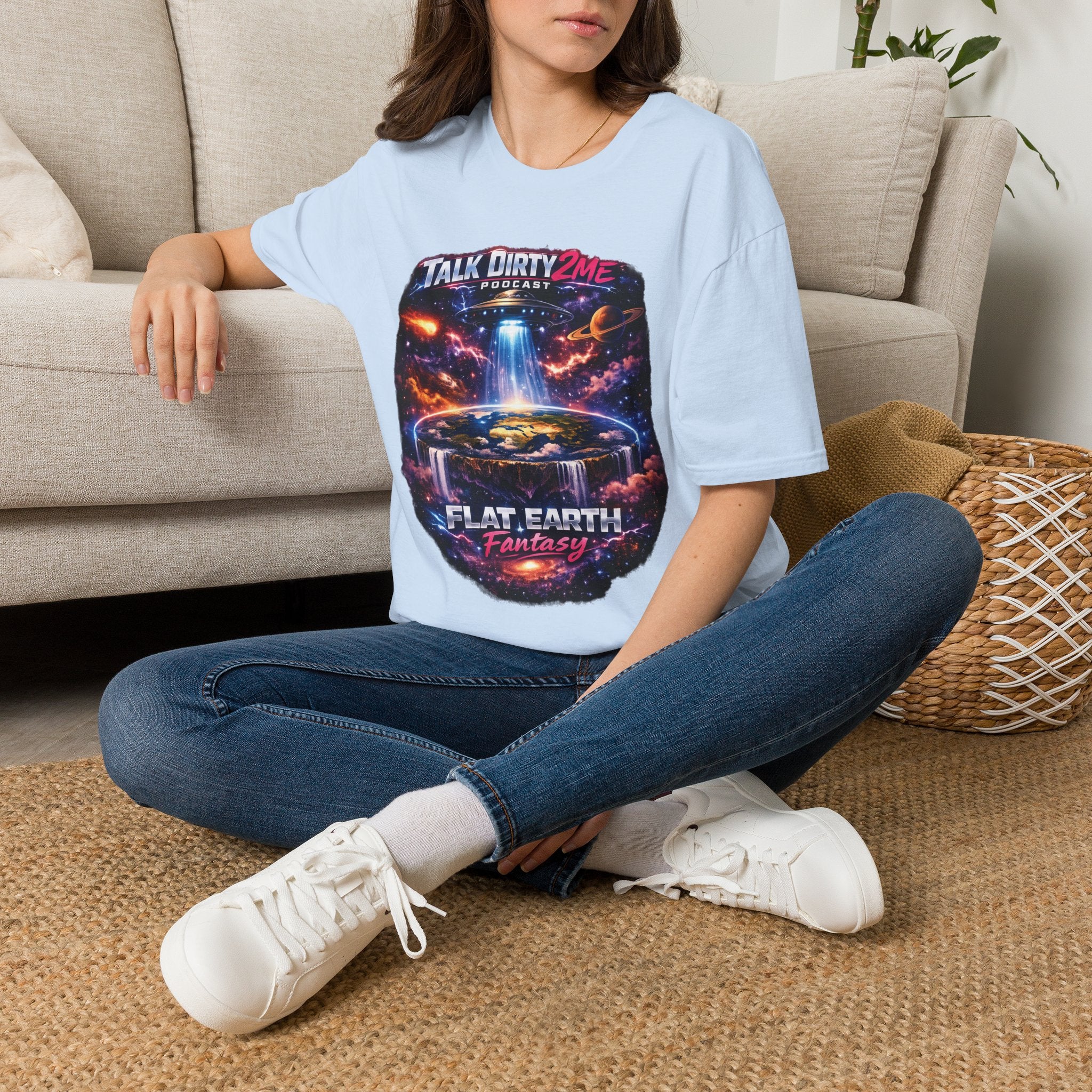 Talk Dirty 2 Me Podcast T‑Shirt — Flat Earth Fantasy Graphic Tee