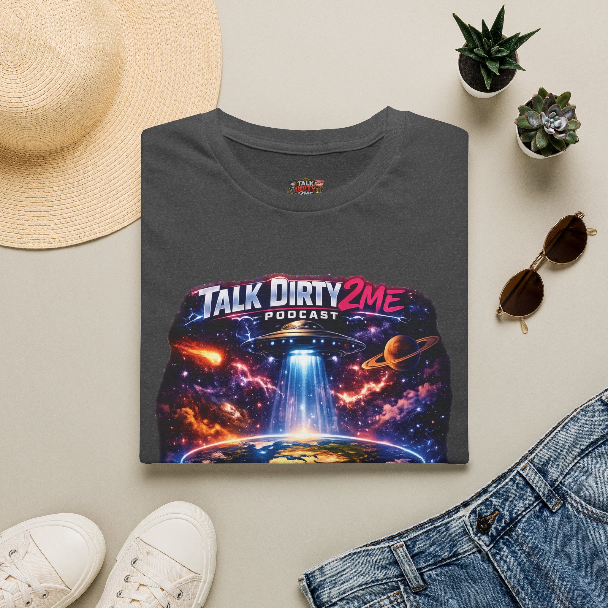 Talk Dirty 2 Me Podcast T‑Shirt — Flat Earth Fantasy Graphic Tee