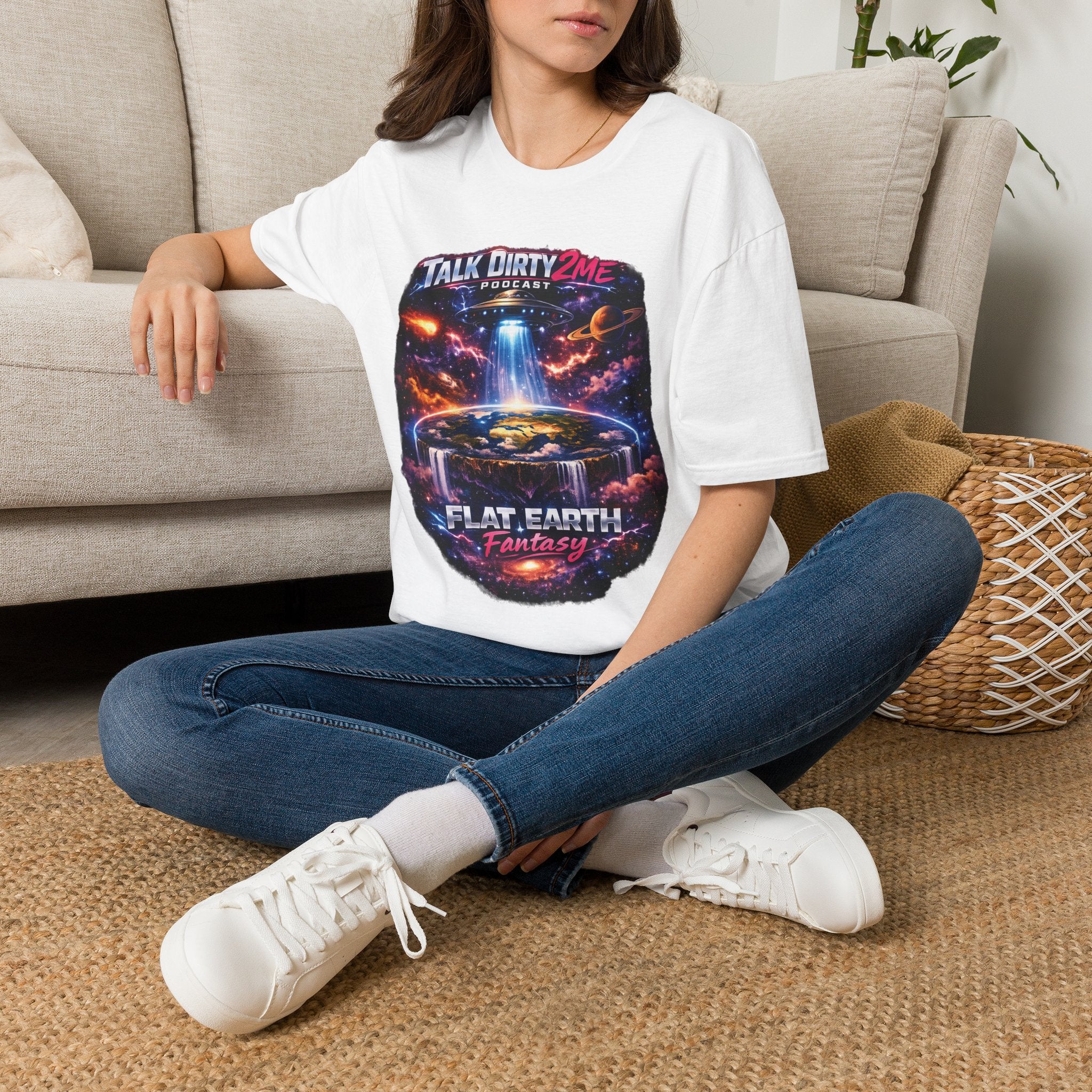 Talk Dirty 2 Me Podcast T‑Shirt — Flat Earth Fantasy Graphic Tee