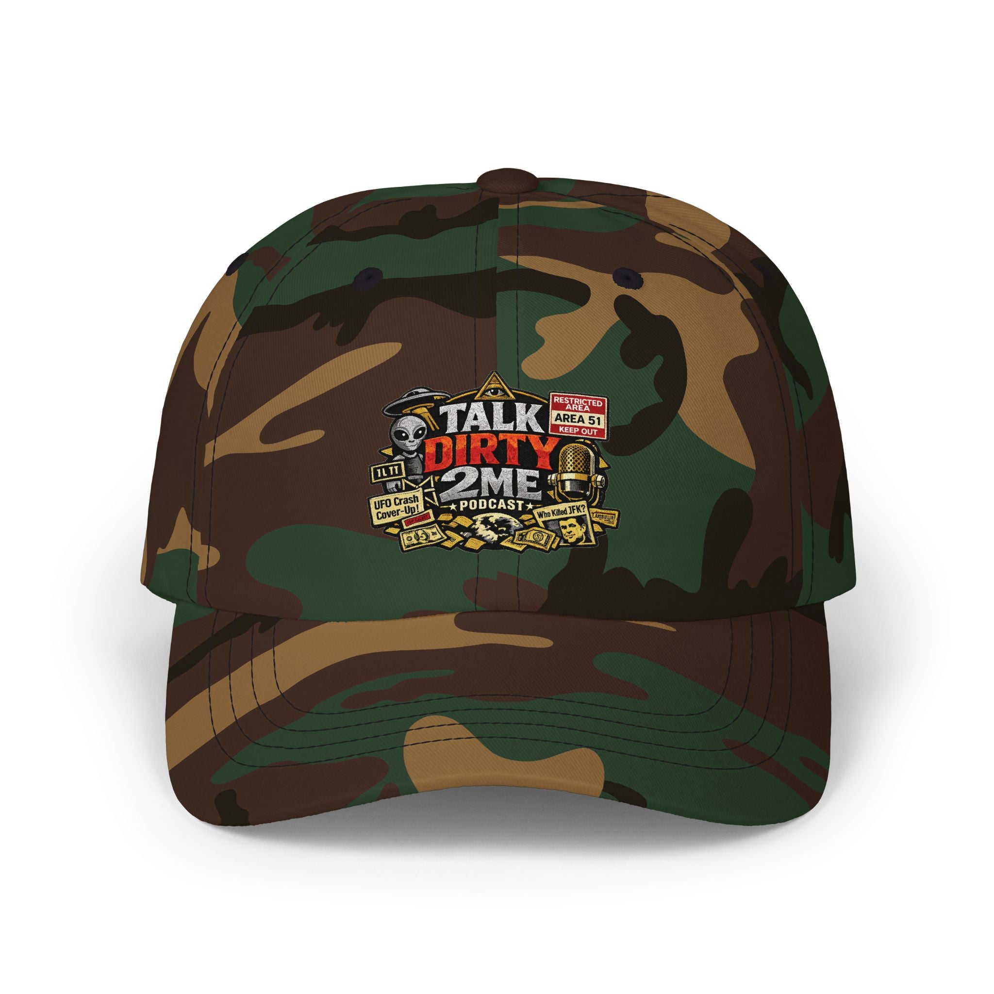 Camo 'Talk Dirty' Dad Cap - Vintage Podcast Logo Baseball Hat