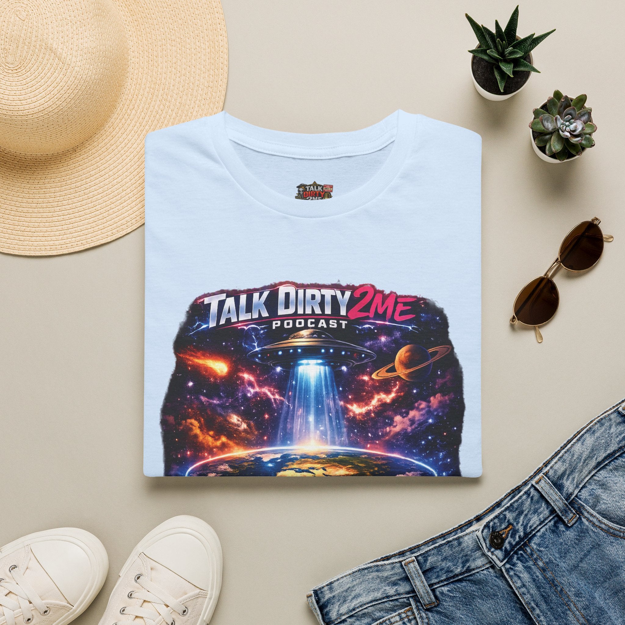 Talk Dirty 2 Me Podcast T‑Shirt — Flat Earth Fantasy Graphic Tee
