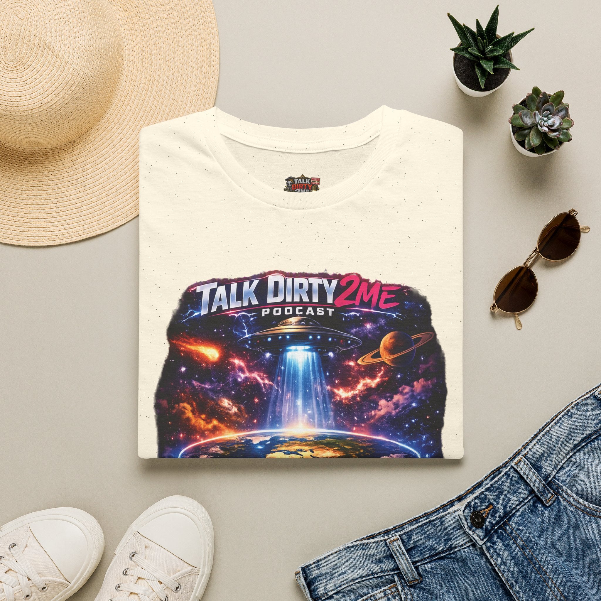 Talk Dirty 2 Me Podcast T‑Shirt — Flat Earth Fantasy Graphic Tee