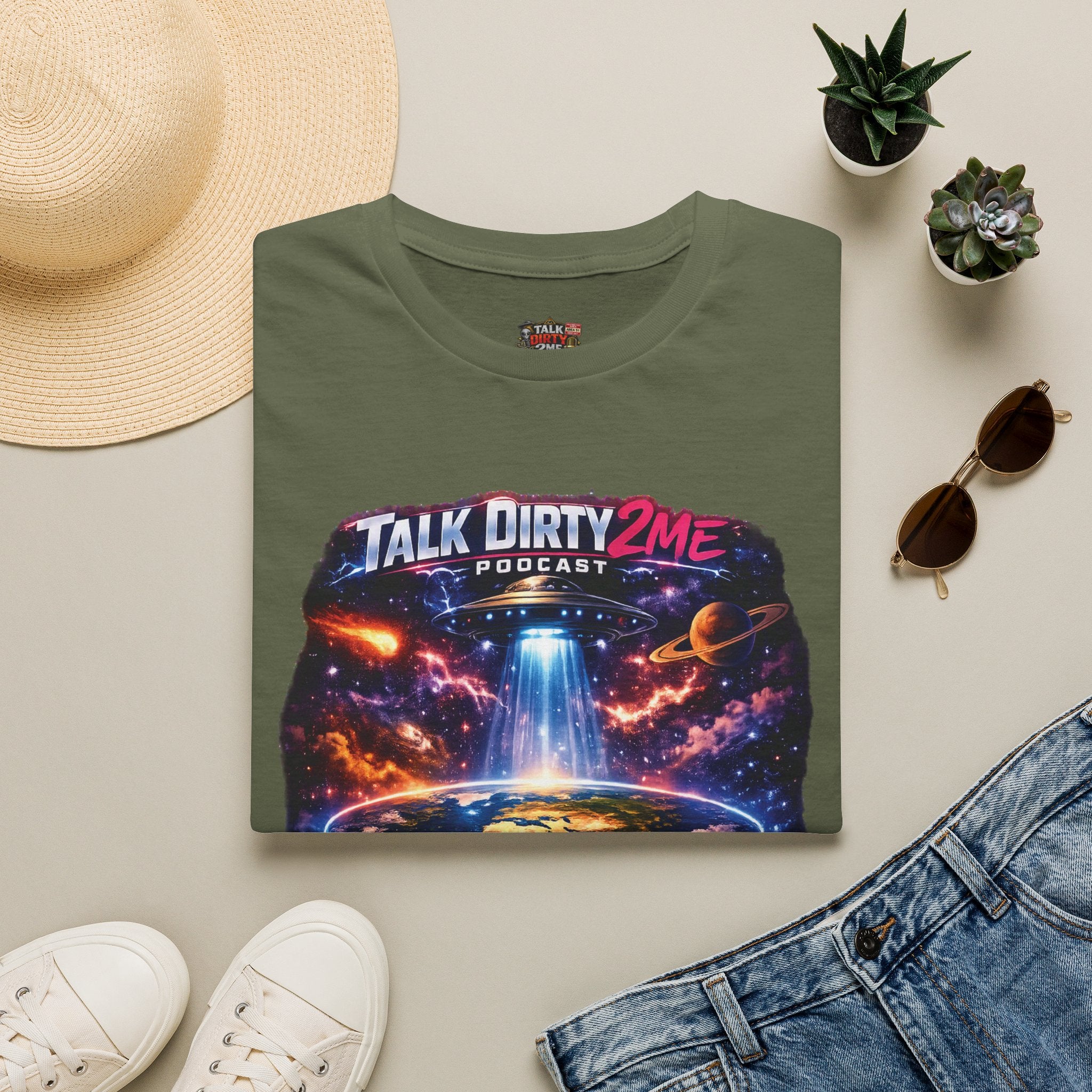 Talk Dirty 2 Me Podcast T‑Shirt — Flat Earth Fantasy Graphic Tee