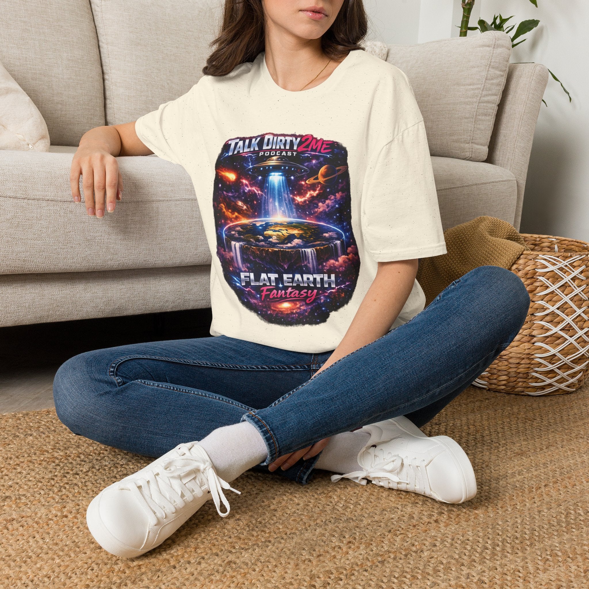 Talk Dirty 2 Me Podcast T‑Shirt — Flat Earth Fantasy Graphic Tee