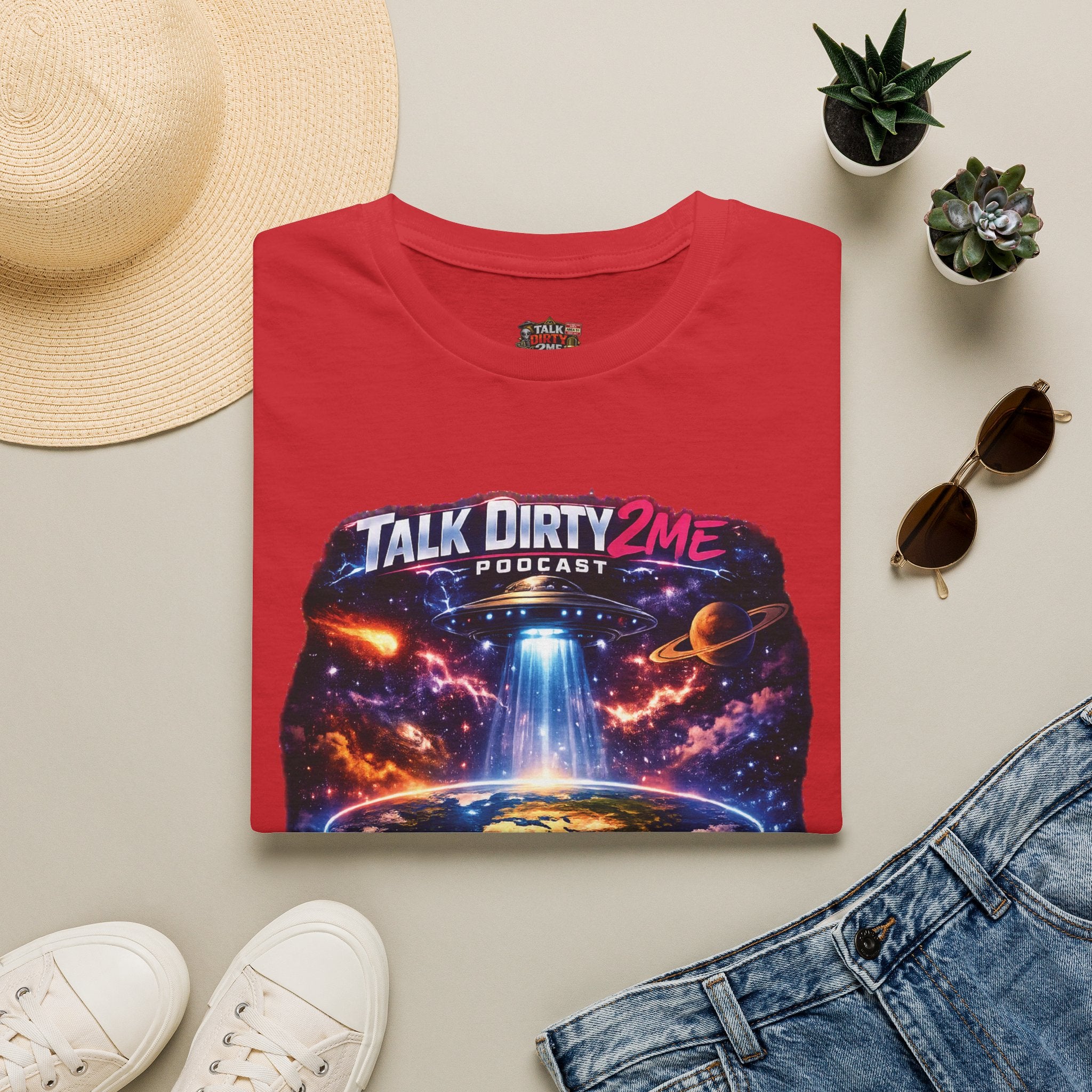 Talk Dirty 2 Me Podcast T‑Shirt — Flat Earth Fantasy Graphic Tee